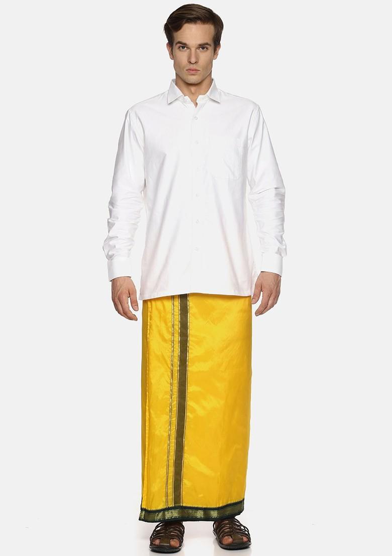 Mustard Mustard Yellow Solid Dhoti For Men - Indya