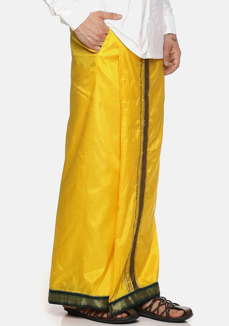 Mustard Mustard Yellow Solid Dhoti For Men - Indya