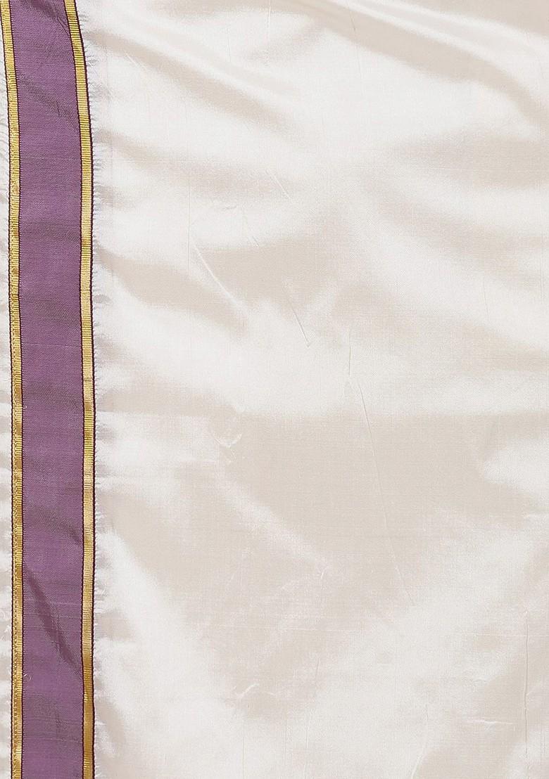 Cream Solid Pure Silk Double Layer Dhoti With Pocket For Men - Indya