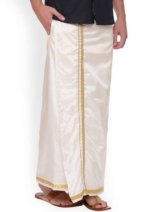 Cream Solid Double Layer Dhoti With Pocket For Men