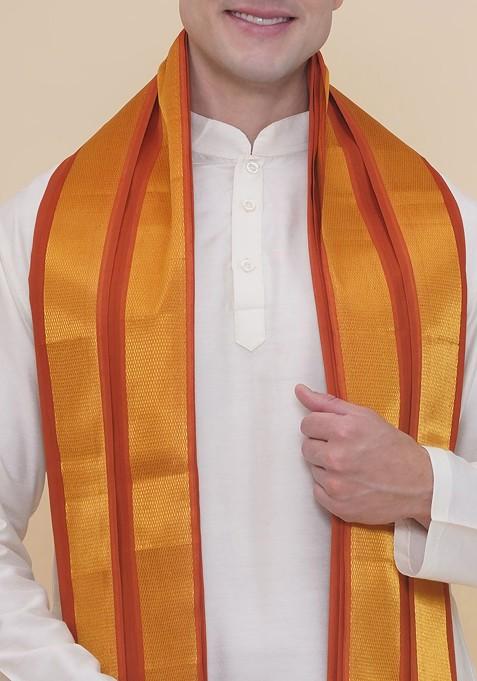 Brown Cotton Dhoti Pant With Angavastram For Men