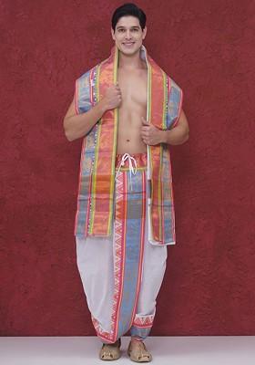 White Jacquard Border Dhotipant For Men