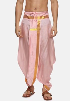 Pink Mid Rise Art Silk Dhotipants For Men