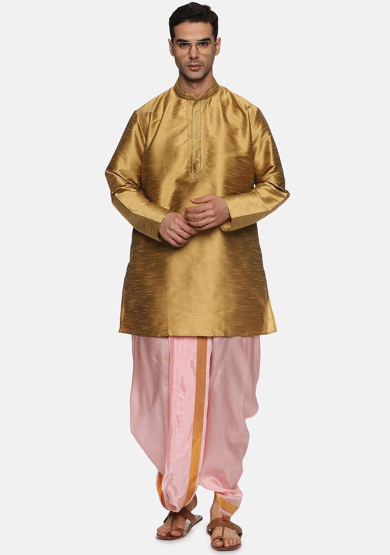 Pink Mid Rise Art Silk Dhotipants For Men - Indya