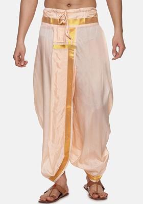 Orange Mid Rise Art Silk Dhotipants For Men