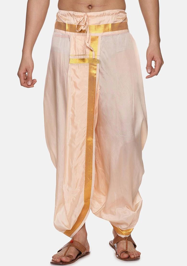 Orange Mid Rise Art Silk Dhotipants For Men - Indya