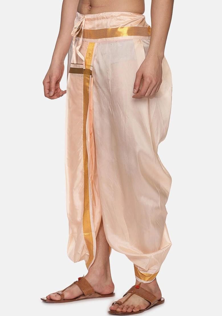 Orange Mid Rise Art Silk Dhotipants For Men - Indya