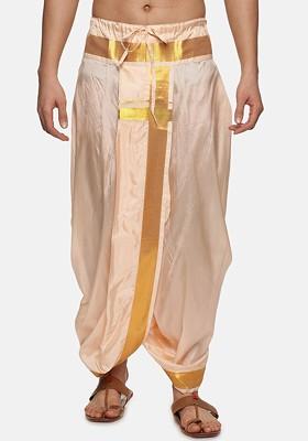 Orange Mid Rise Art Silk Dhotipants For Men