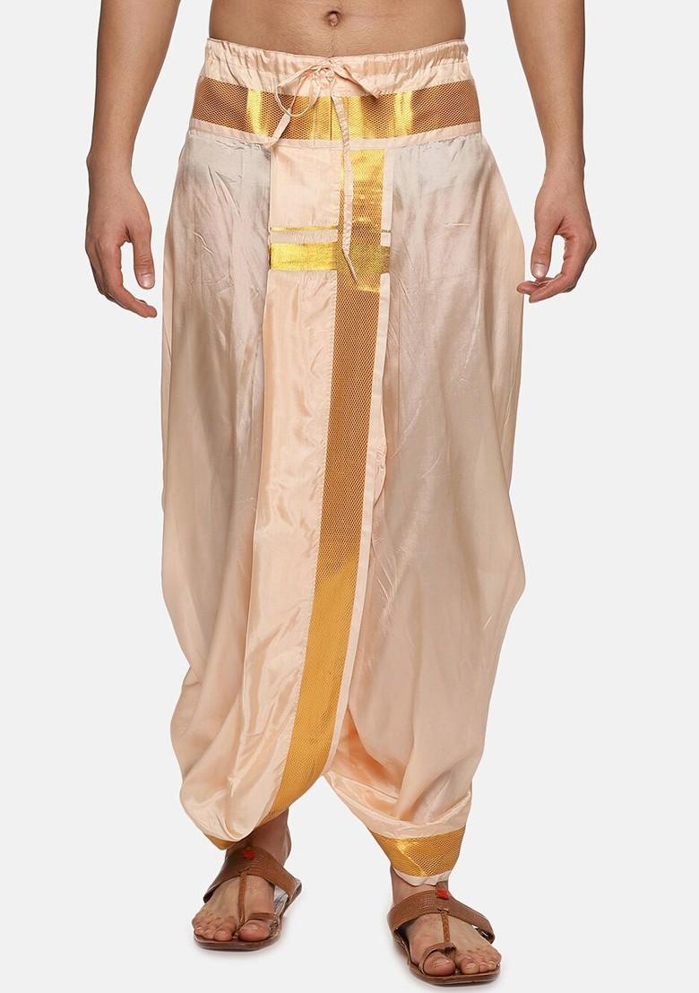 Orange Mid Rise Art Silk Dhotipants For Men - Indya
