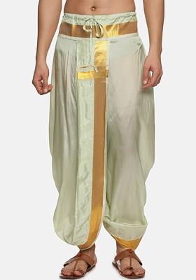 Green Mid Rise Art Silk Dhotipants For Men