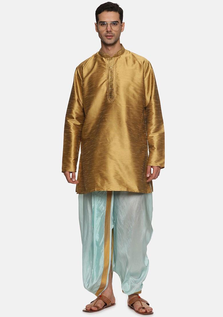 Blue Mid Rise Art Silk Dhotipants For Men - Indya