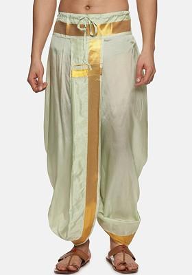 Green Mid Rise Art Silk Dhotipants For Men