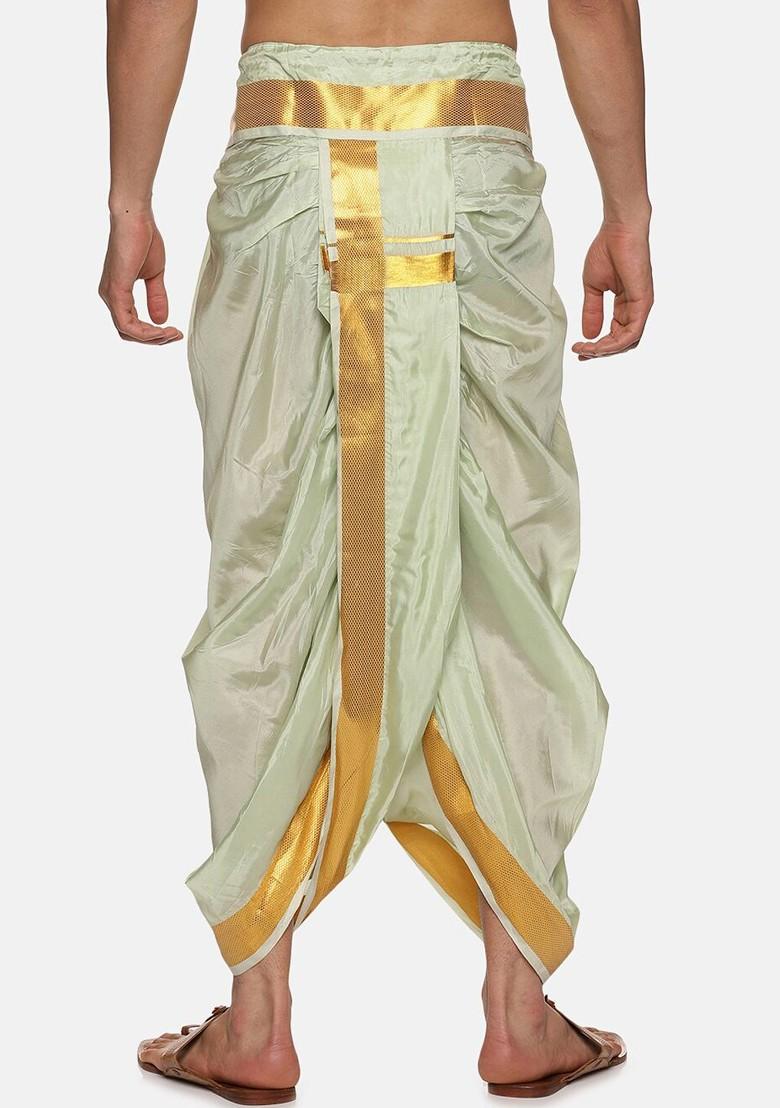 Green Mid Rise Art Silk Dhotipants For Men - Indya