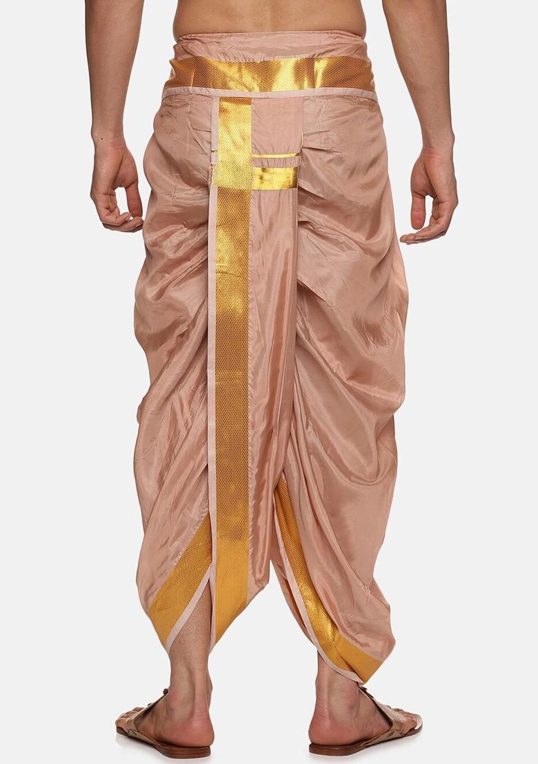 Bronze Mid Rise Art Silk Dhotipants For Men - Indya