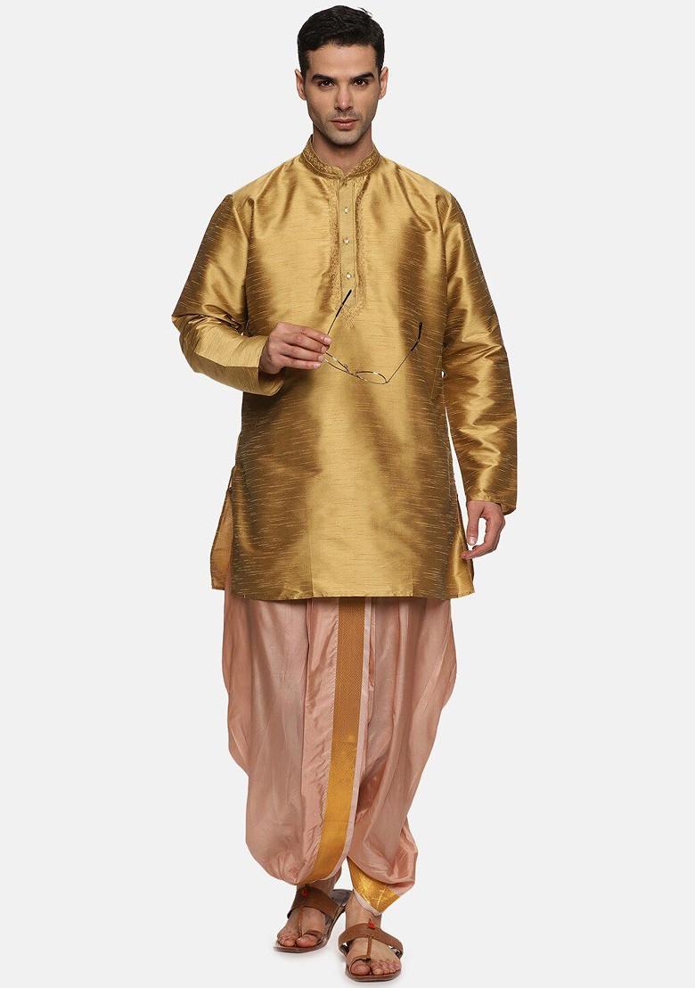 Bronze Mid Rise Art Silk Dhotipants For Men - Indya