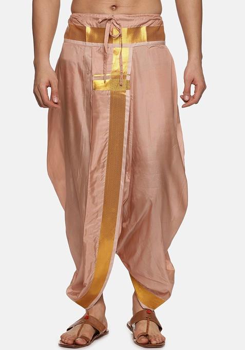 Bronze Mid Rise Art Silk Dhotipants For Men