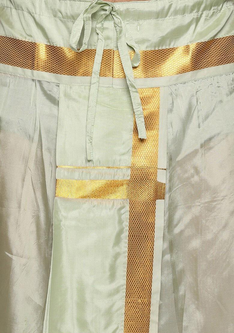 Green Mid Rise Dhotipants With Angavastram For Men - Indya