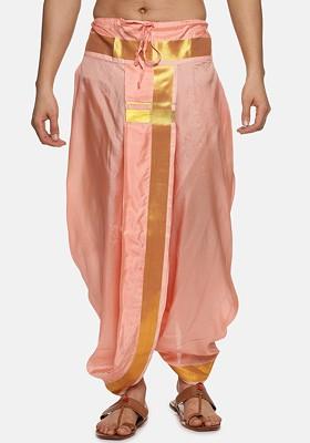Peach Mid Rise Art Silk Dhotipants For Men