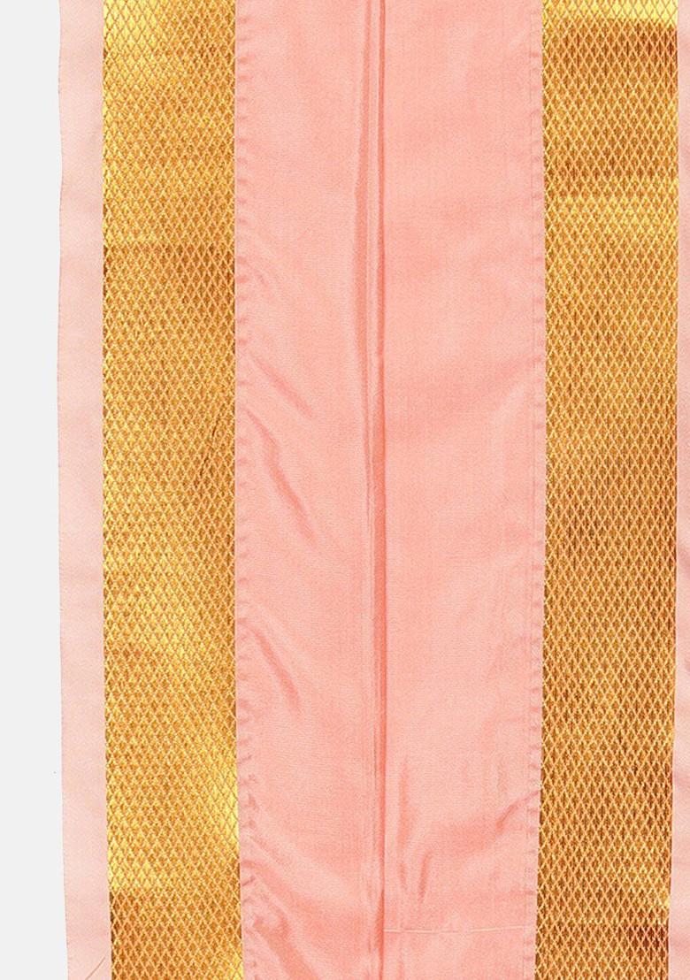 Peach Mid Rise Dhotipants With Angavastram For Men
