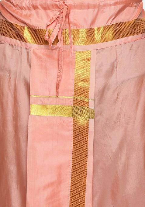 Peach Mid Rise Dhotipants With Angavastram For Men