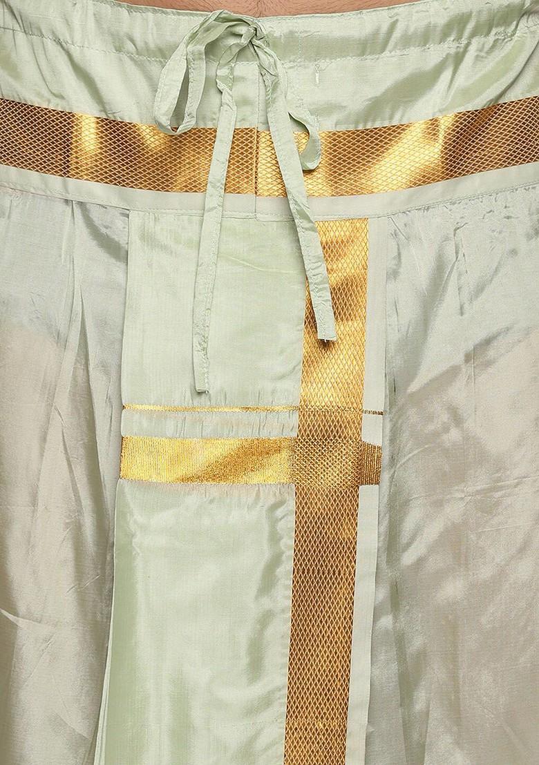 Green Mid Rise Art Silk Dhotipants For Men - Indya