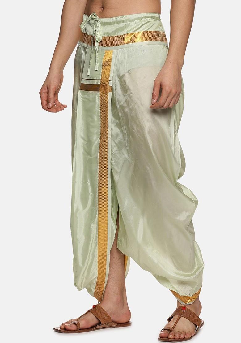 Green Mid Rise Art Silk Dhotipants For Men - Indya