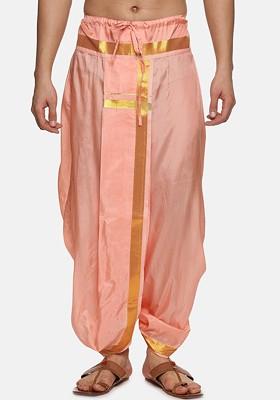 Peach Mid Rise Art Silk Dhotipants For Men
