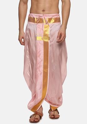 Pink Mid Rise Art Silk Dhotipants For Men