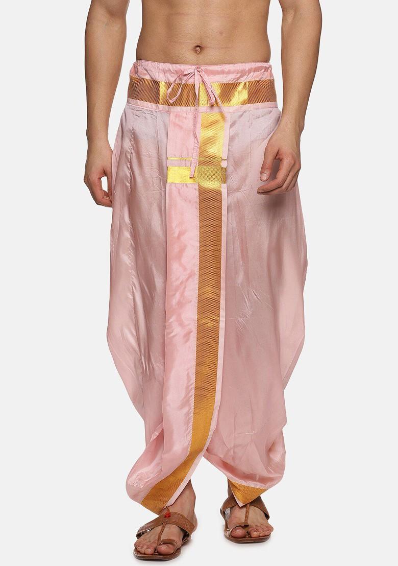 Pink Mid Rise Art Silk Dhotipants For Men - Indya