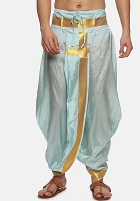 Blue Mid Rise Art Silk Dhotipants For Men