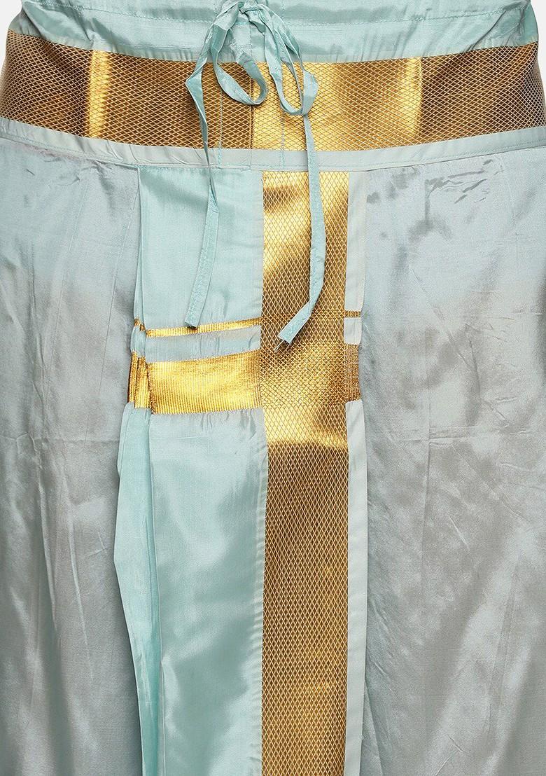 Blue Mid Rise Art Silk Dhotipants For Men - Indya