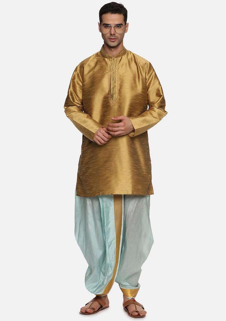 Blue Mid Rise Art Silk Dhotipants For Men - Indya