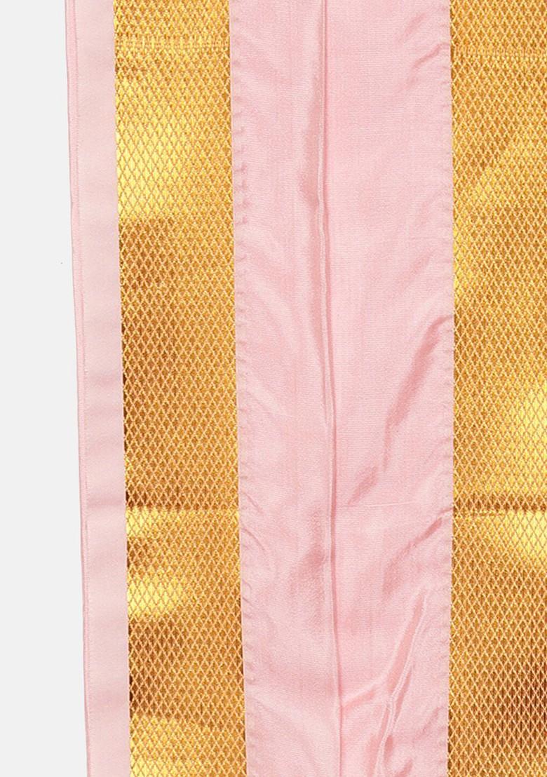 Pink Mid Rise Dhotipant With Angavastram For Men - Indya