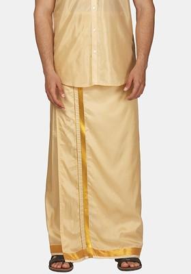 Beige Mid Rise Art Silk Dhotis For Men