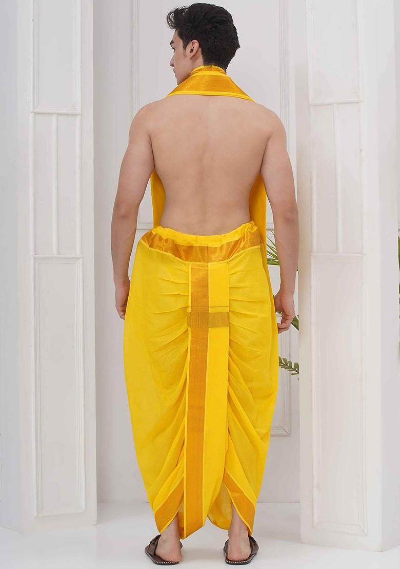 Yellow Dhotipant With Angavastram Set For Men
