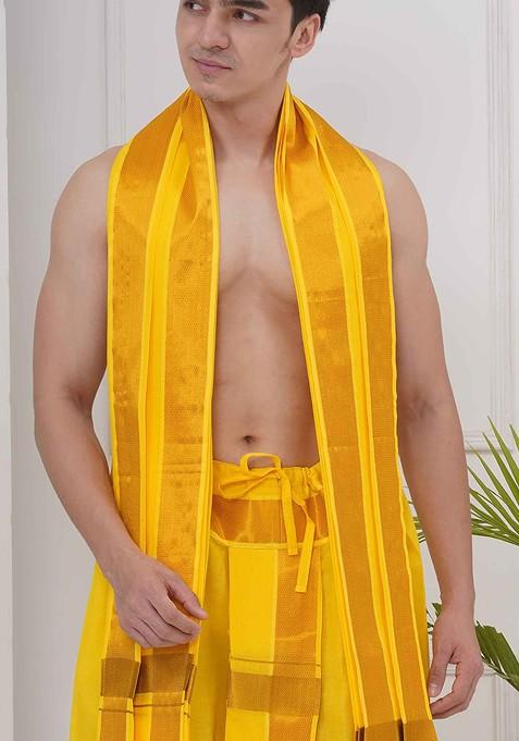 Yellow Dhotipant With Angavastram Set For Men