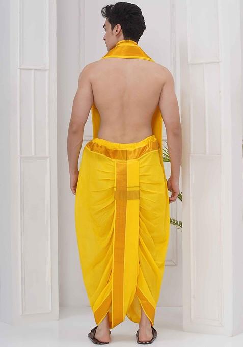 Yellow Dhotipant With Angavastram Set For Men