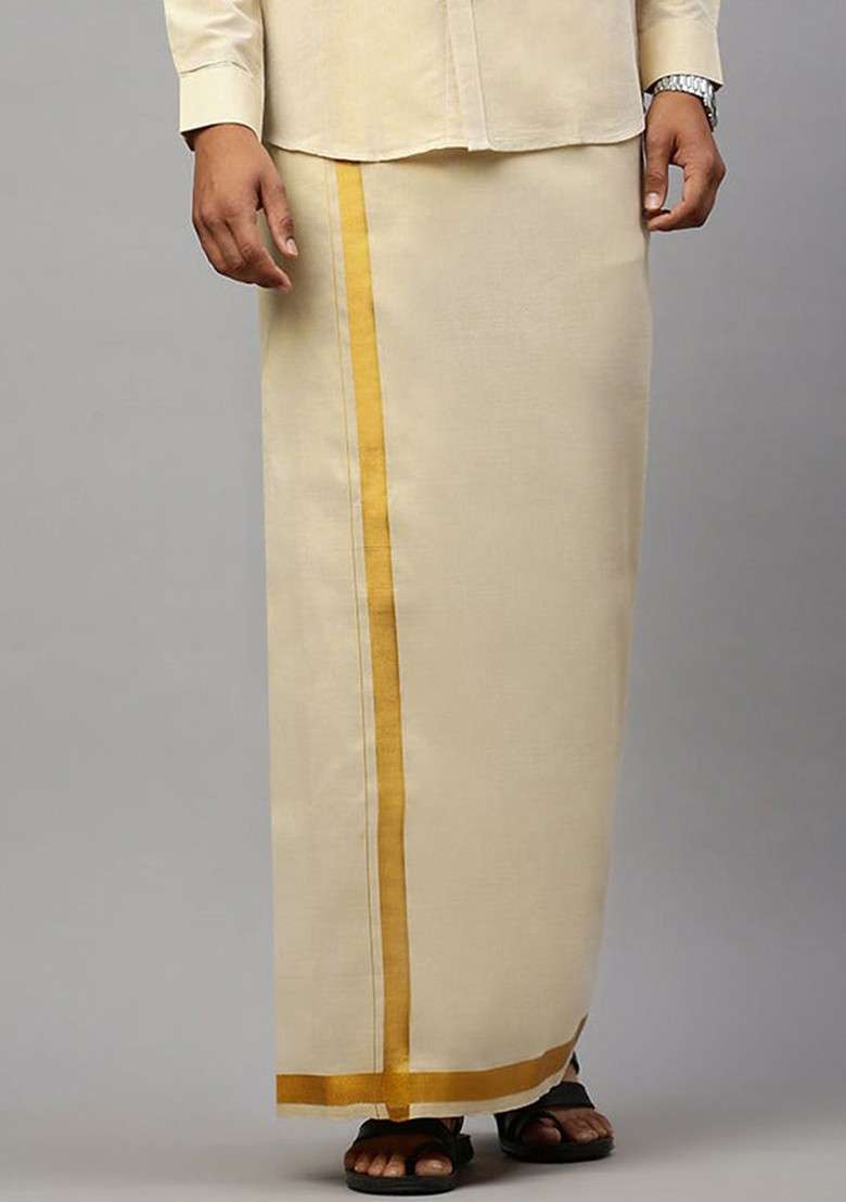 Gold Solid Adjustable Dhoti For Men - Indya