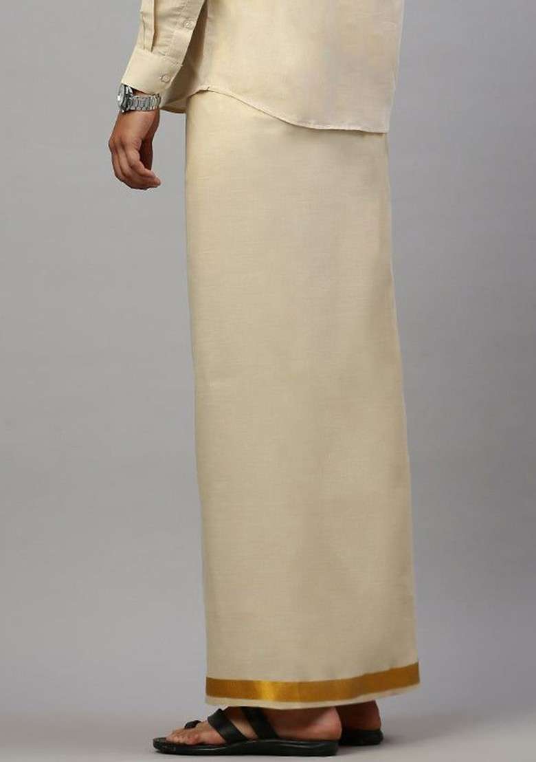 Gold Solid Adjustable Dhoti For Men - Indya