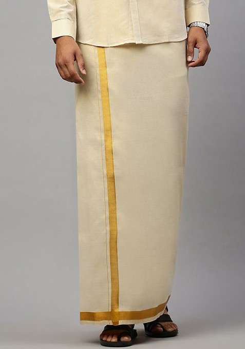 Gold Solid Adjustable Dhoti For Men