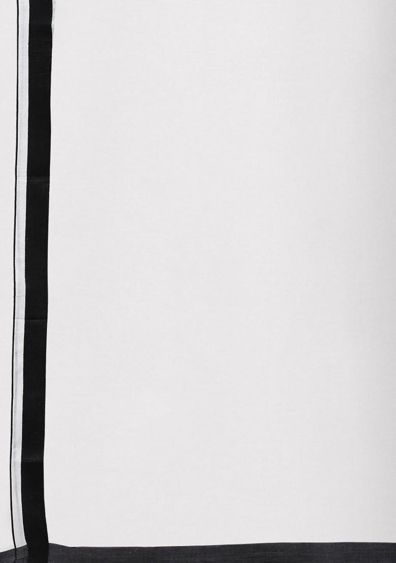 White Cotton White Solid Black Border Double Layer Dhoti For Men