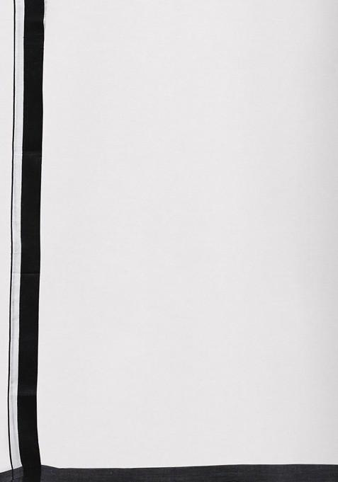 White Cotton White Solid Black Border Double Layer Dhoti For Men