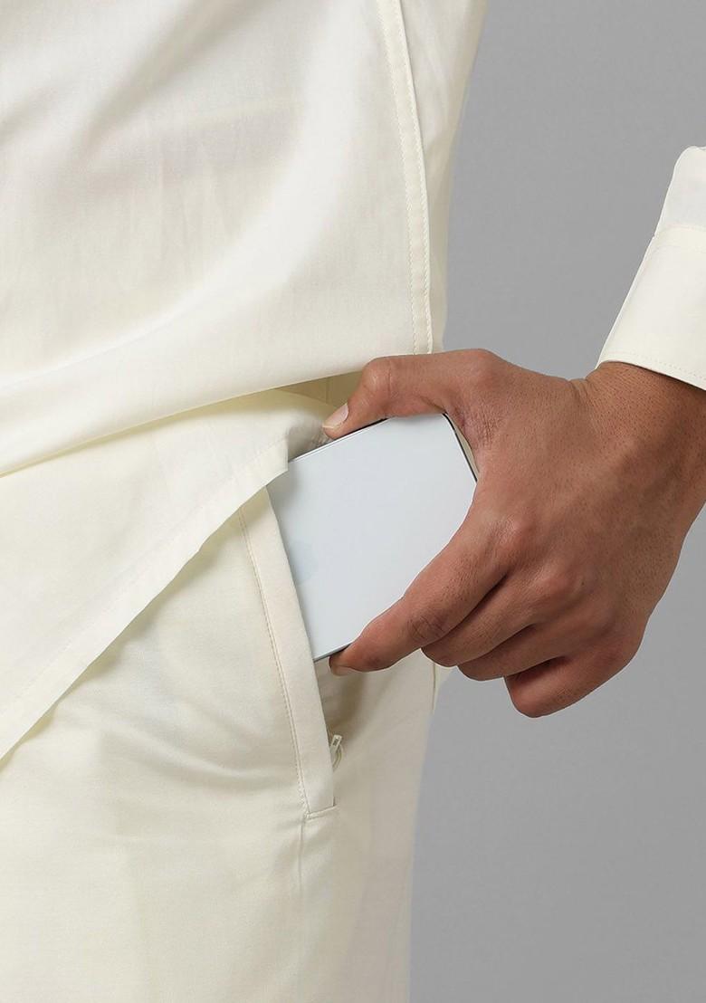 White Cotton Dhoti With Adjustable Pocket Dhoti With Zipper For Men - Indya