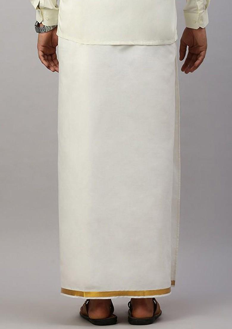 White Cotton Dhoti With Adjustable Pocket Dhoti With Zipper For Men