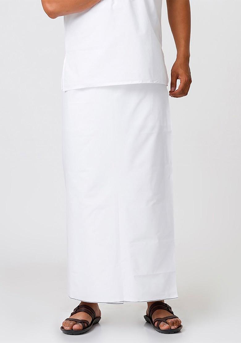 White Cotton White Solid Single Layer Dhoti Prayer Dhoti For Men