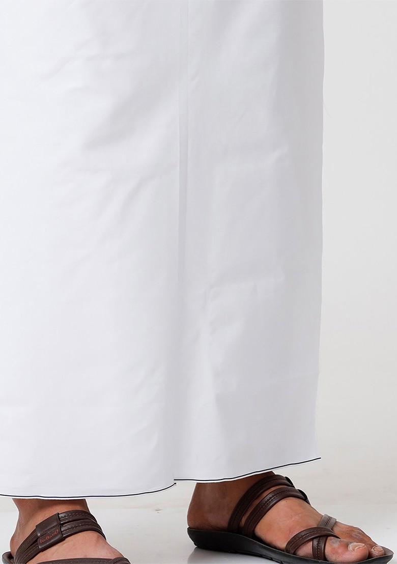 White Cotton White Solid Single Layer Dhoti Prayer Dhoti For Men - Indya