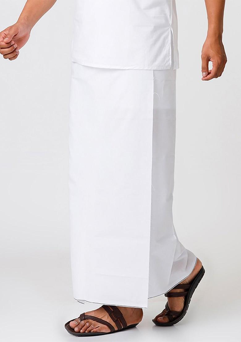 White Cotton White Solid Single Layer Dhoti Prayer Dhoti For Men