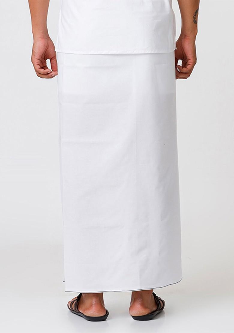 White Cotton White Solid Single Layer Dhoti Prayer Dhoti For Men - Indya