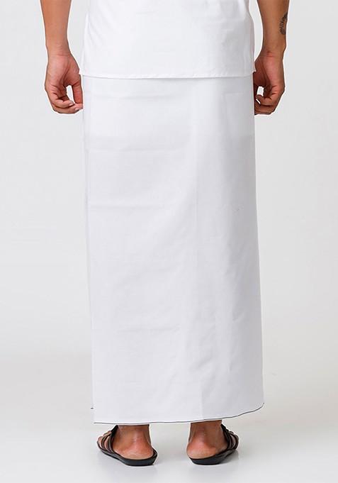 White Cotton White Solid Single Layer Dhoti Prayer Dhoti For Men