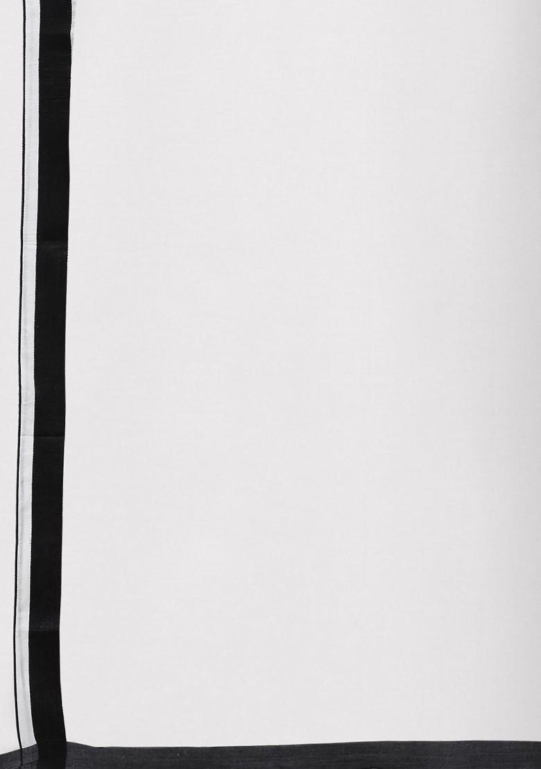 White Cotton White Solid Black Fancy Border Double Layer Dhoti For Men